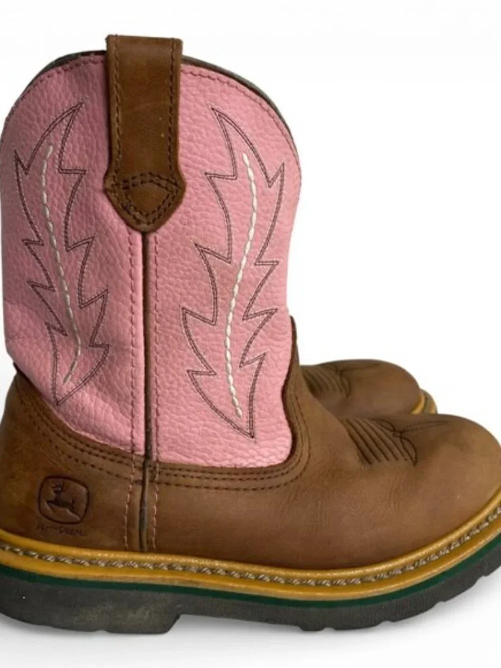 John Deere Pink Leather Western Cowboy Cowgirl Boots Youth Kids Girls Boys 2.5 M